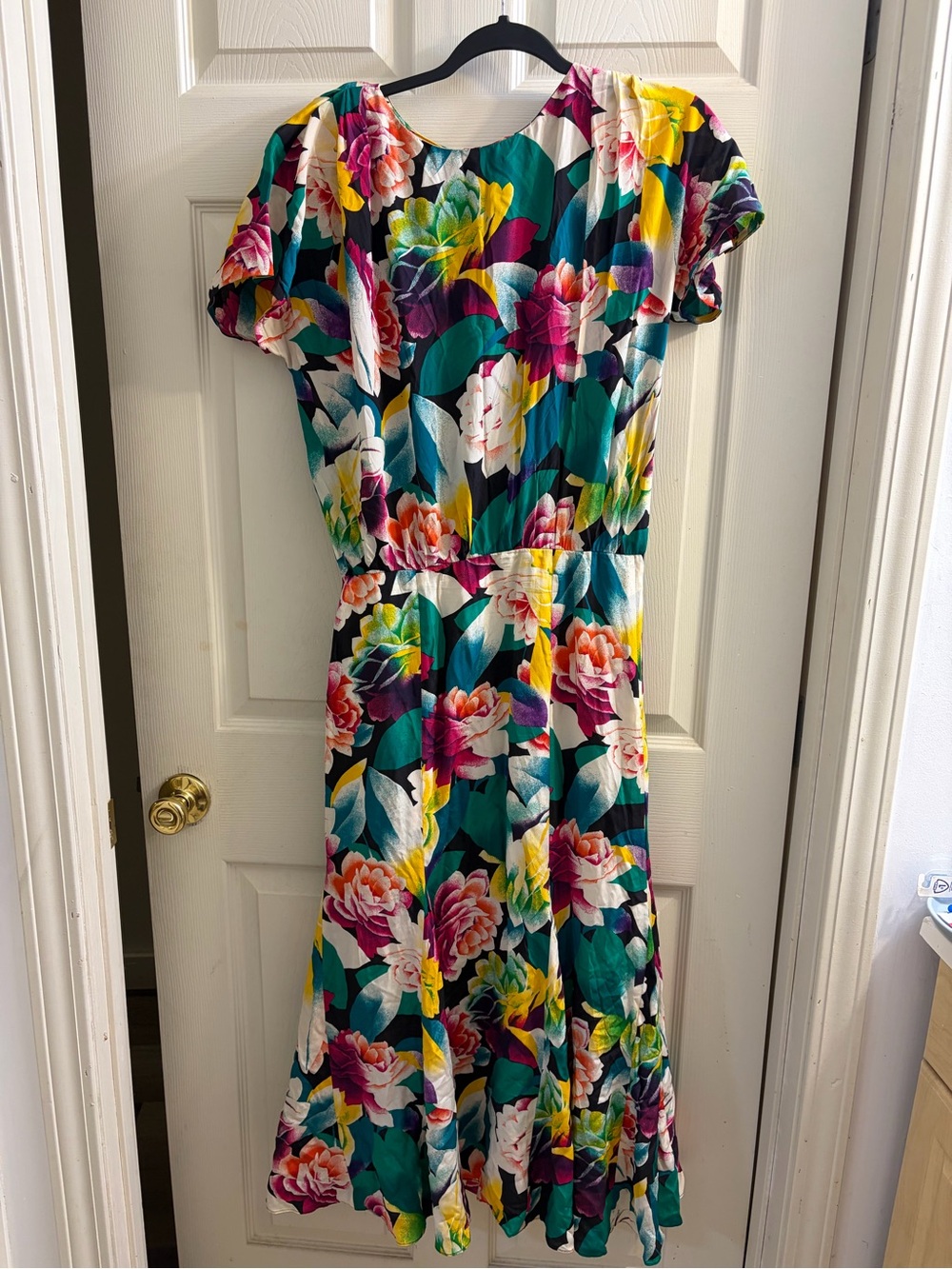 Albert Nipon Teal Floral Midi Dress with Multicolor Blooms